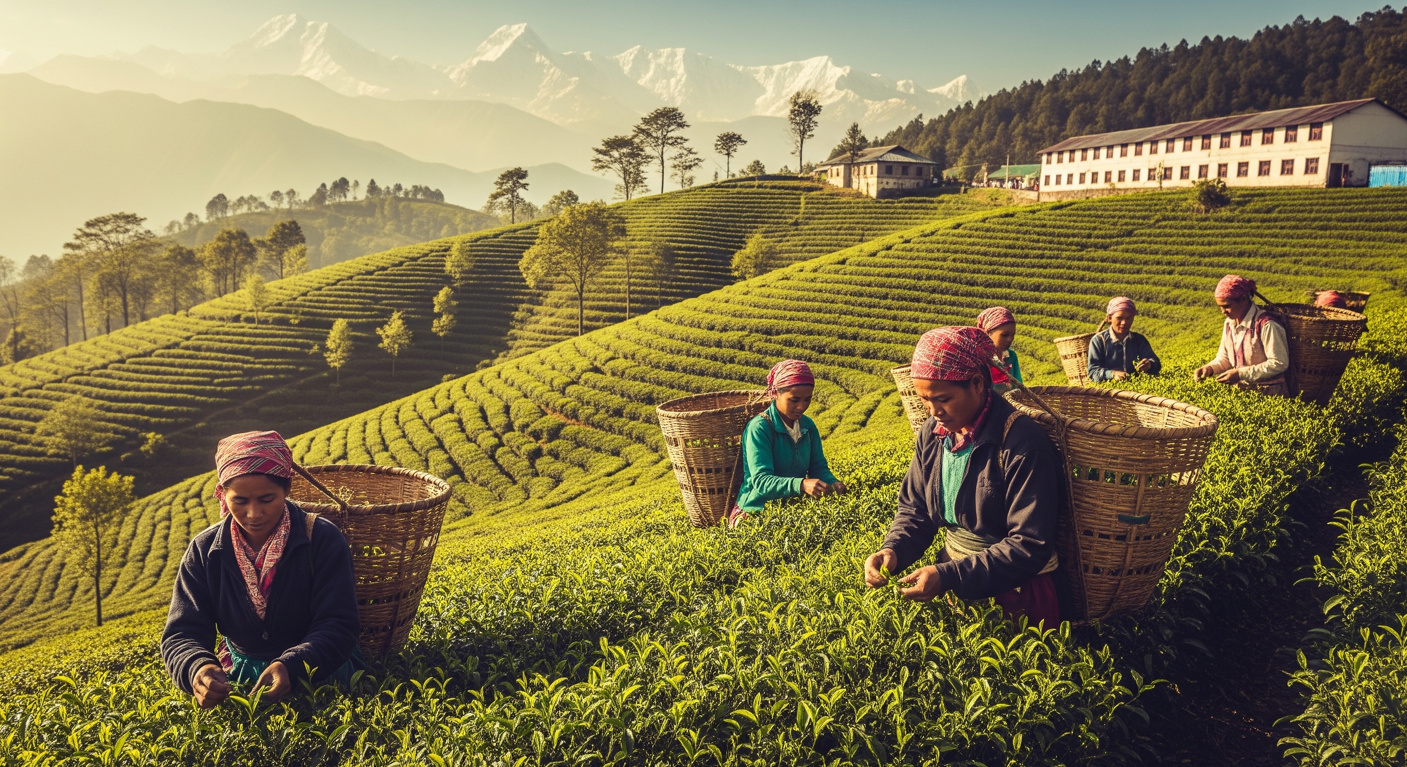 A Gorkha woman plucking tender tea leaves in Darjeeling